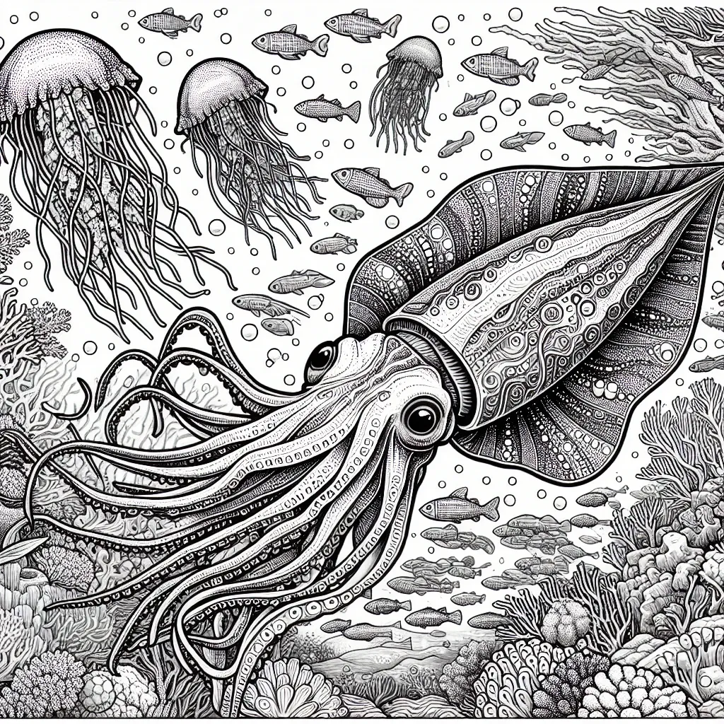 Explore the Deep Sea with Our Squid Coloring Page – Perfect for Kids and Adults Alike!